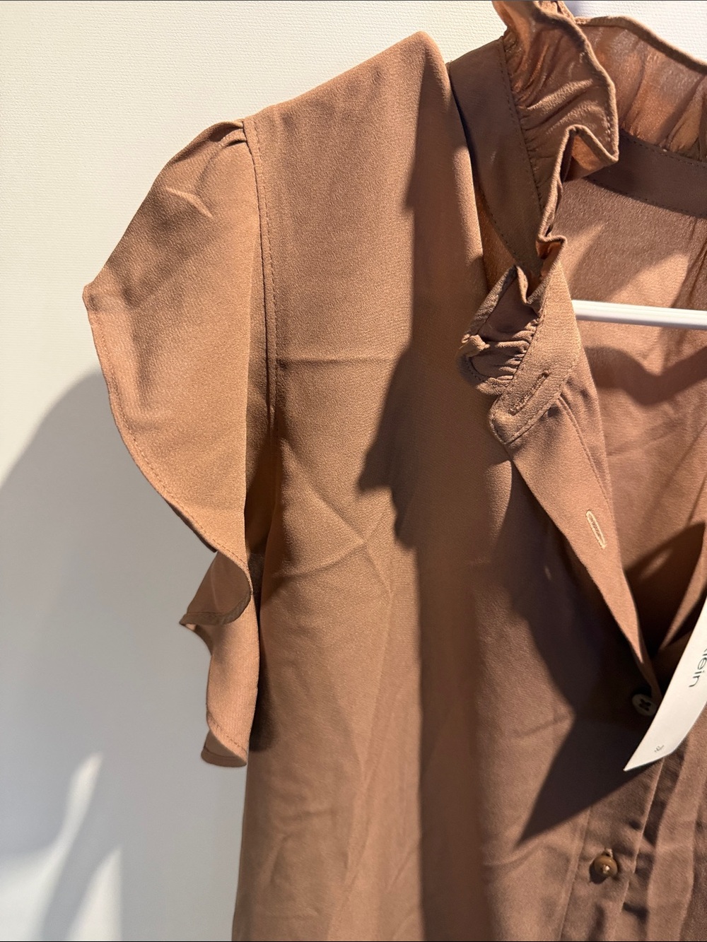 Calvin Klein Rust Brown Ruffle Sleeve Button Blouse New With Tags Size: L - Picture 5 of 10